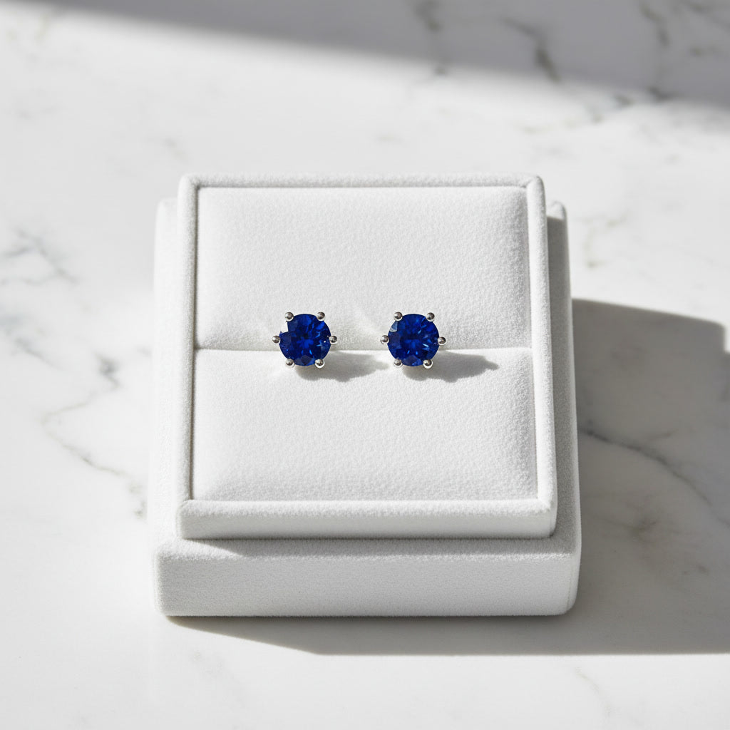 4mm Blue Sapphire Stud Earrings, Men's or Women's Natural Sapphire Stud Earrings