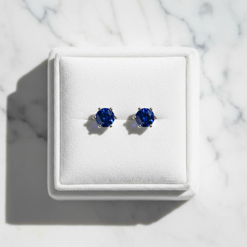 4mm Blue Sapphire Stud Earrings, Men's or Women's Natural Sapphire Stud Earrings