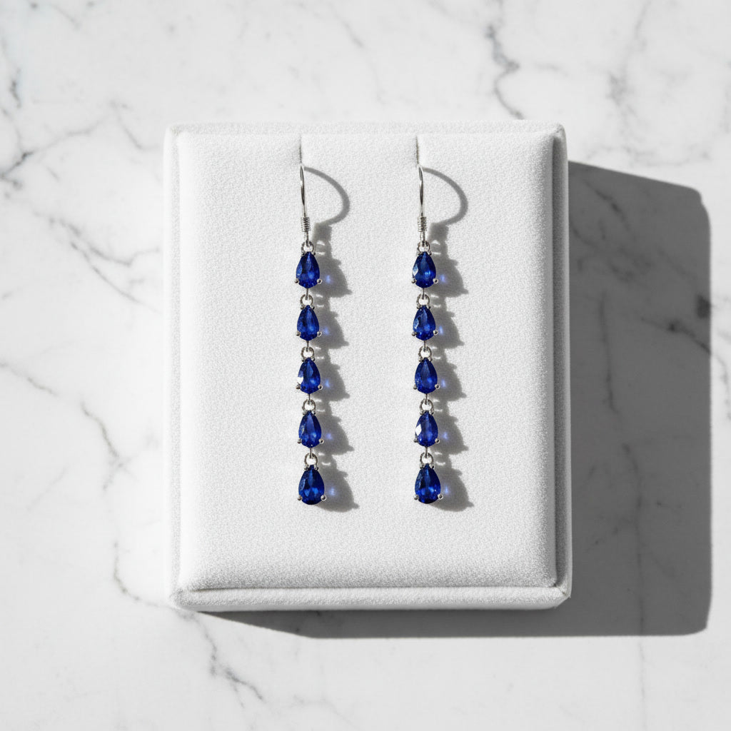 Natural Sapphire Dangle Earrings, Sapphire Statement Earrings Sterling Silver