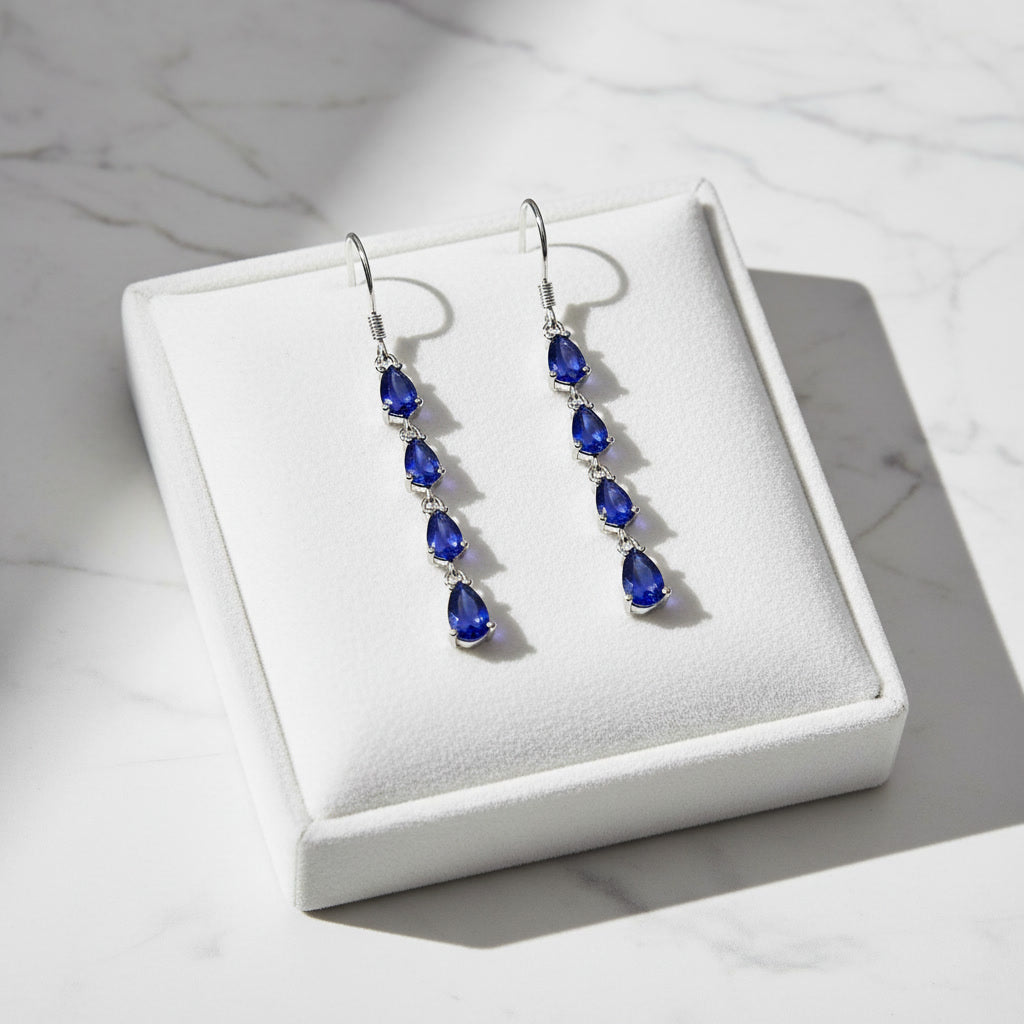 Natural Sapphire Dangle Earrings, Sapphire Statement Earrings Sterling Silver