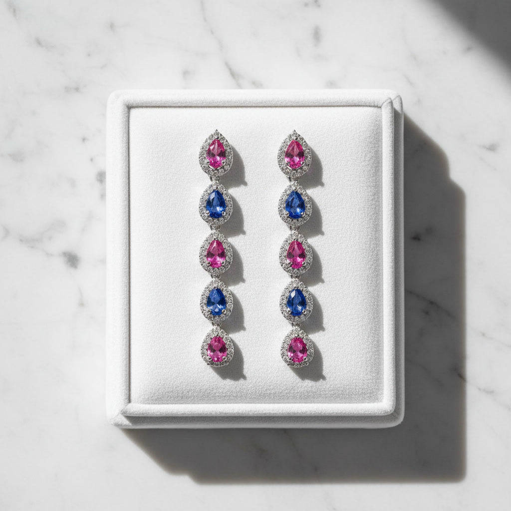 Natural Sapphire Stud Earrings, Pink and Purple Sapphire Dangle Earrings