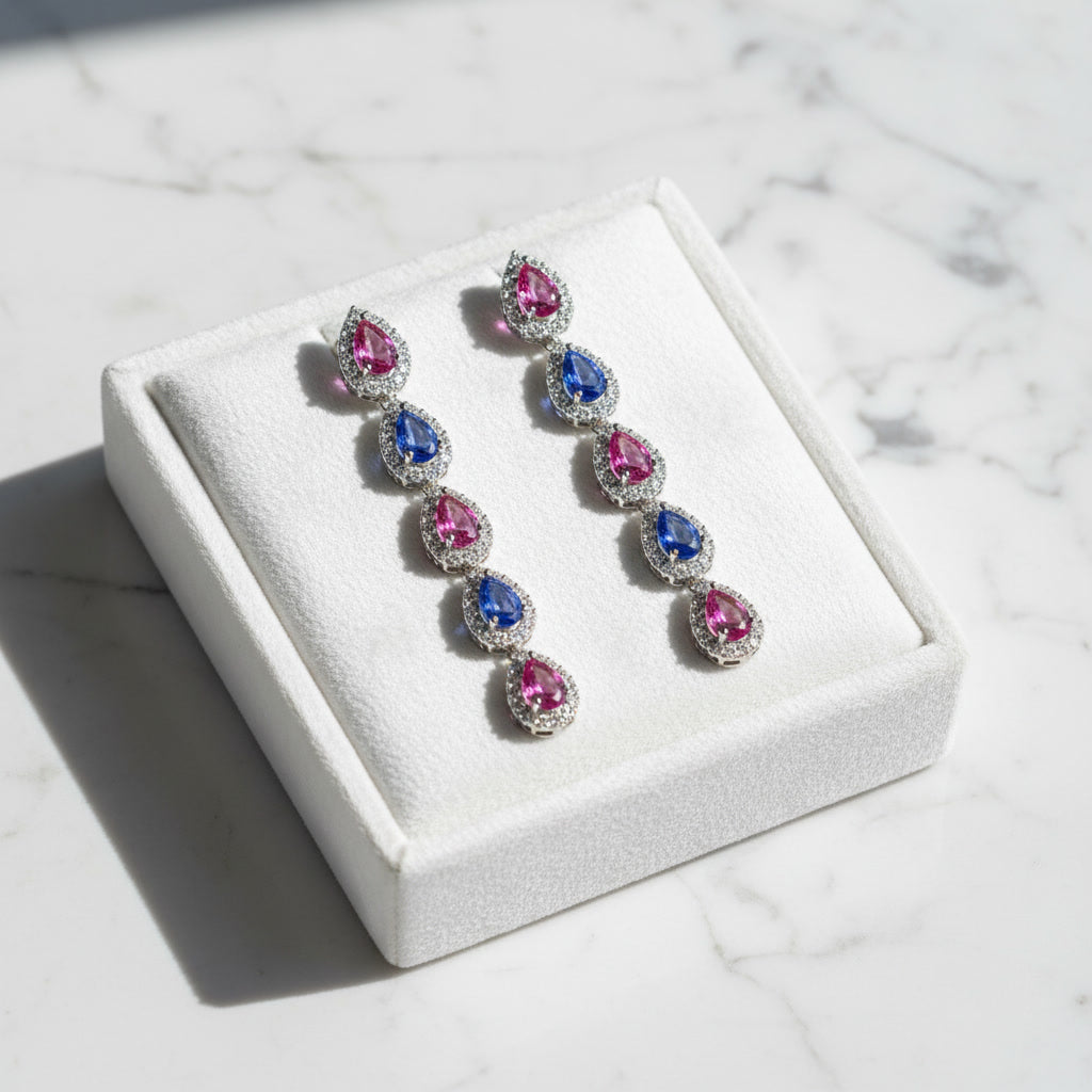 Natural Sapphire Stud Earrings, Pink and Purple Sapphire Dangle Earrings