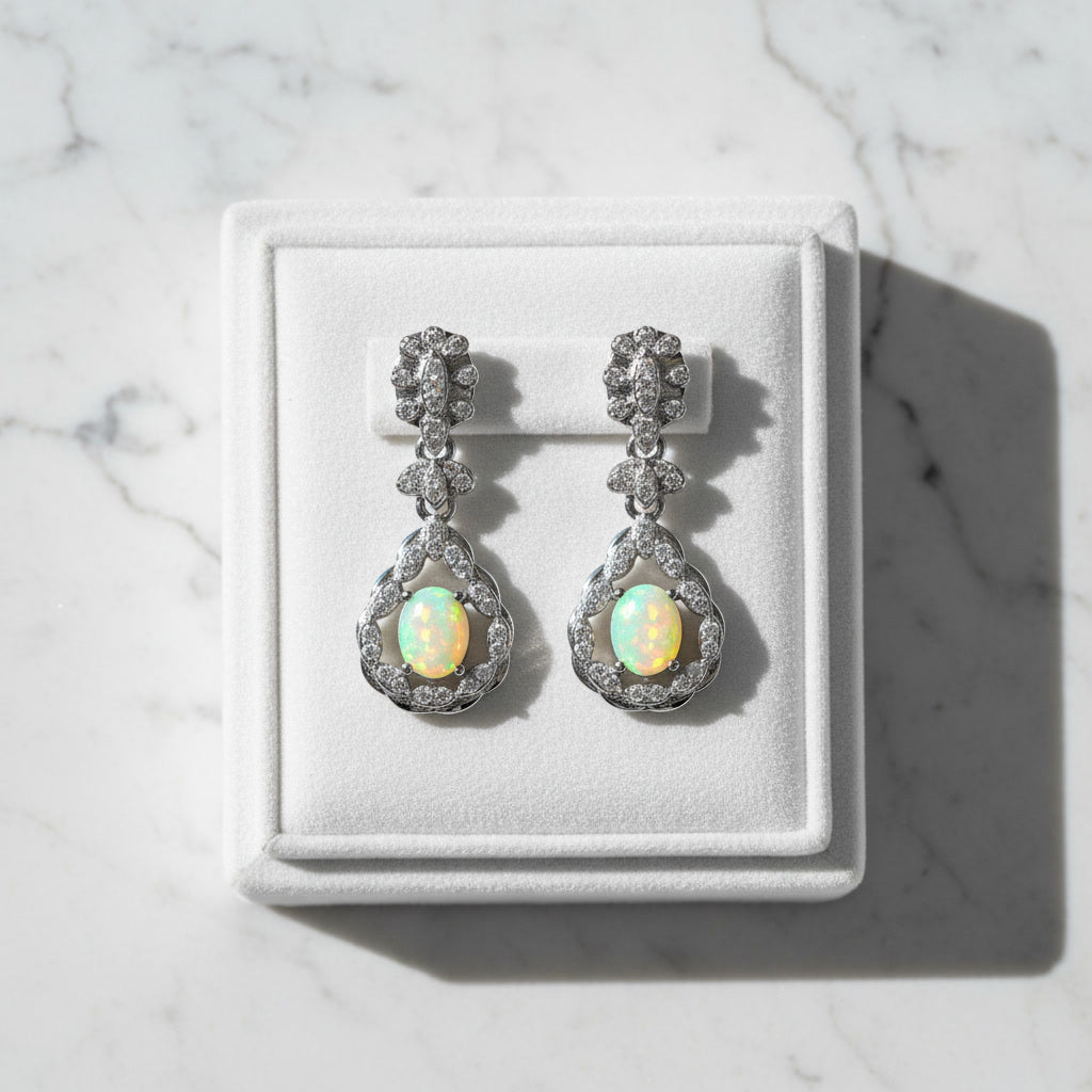 Fire Opal Gemstone Earrings 4x5mm 925 Sterling Silver