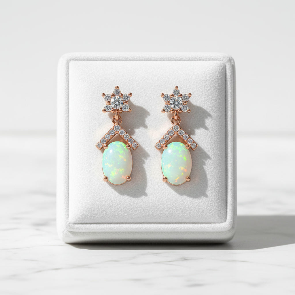 Australian Fire Opal Drop Dangle Earrings 5x7mm 925 Sterling Silver