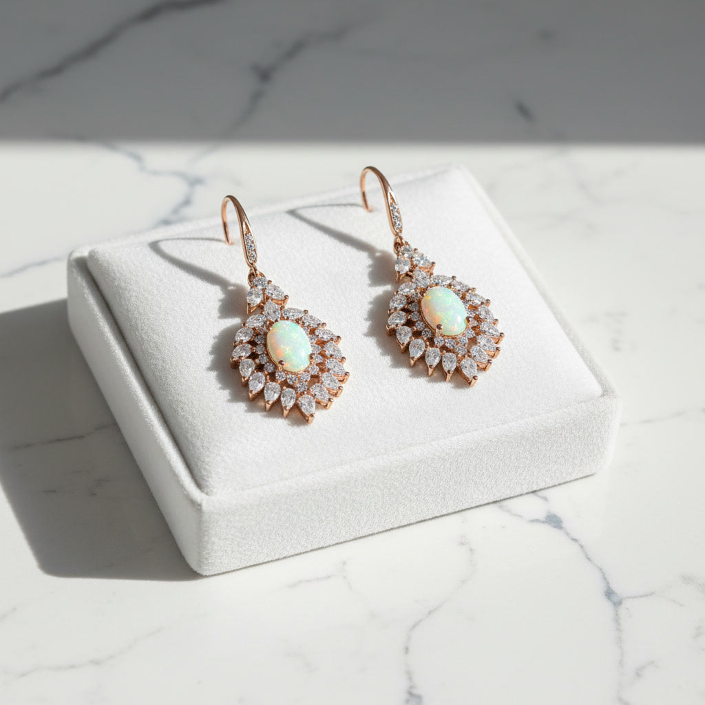 Natural Fire Opal Statement Earrings 6x8mm 925 Sterling Silver