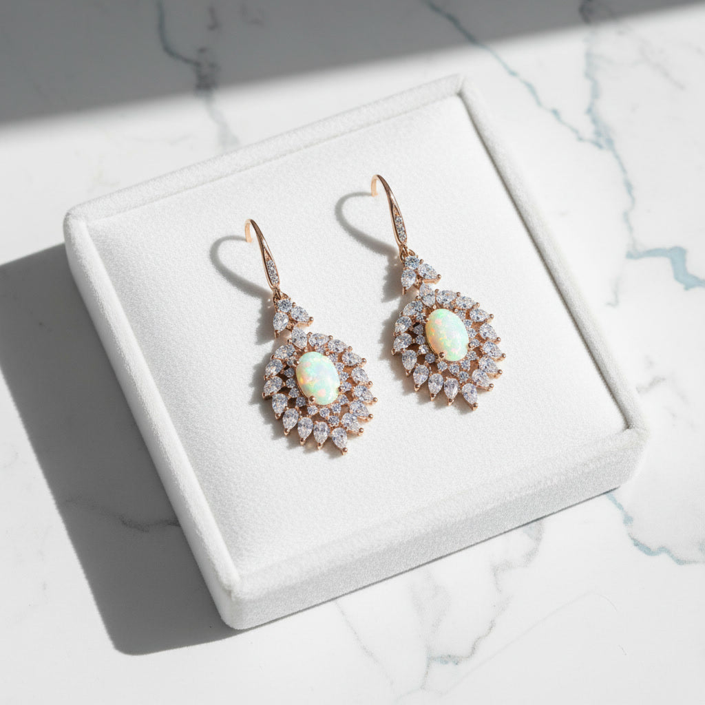 Natural Fire Opal Statement Earrings 6x8mm 925 Sterling Silver