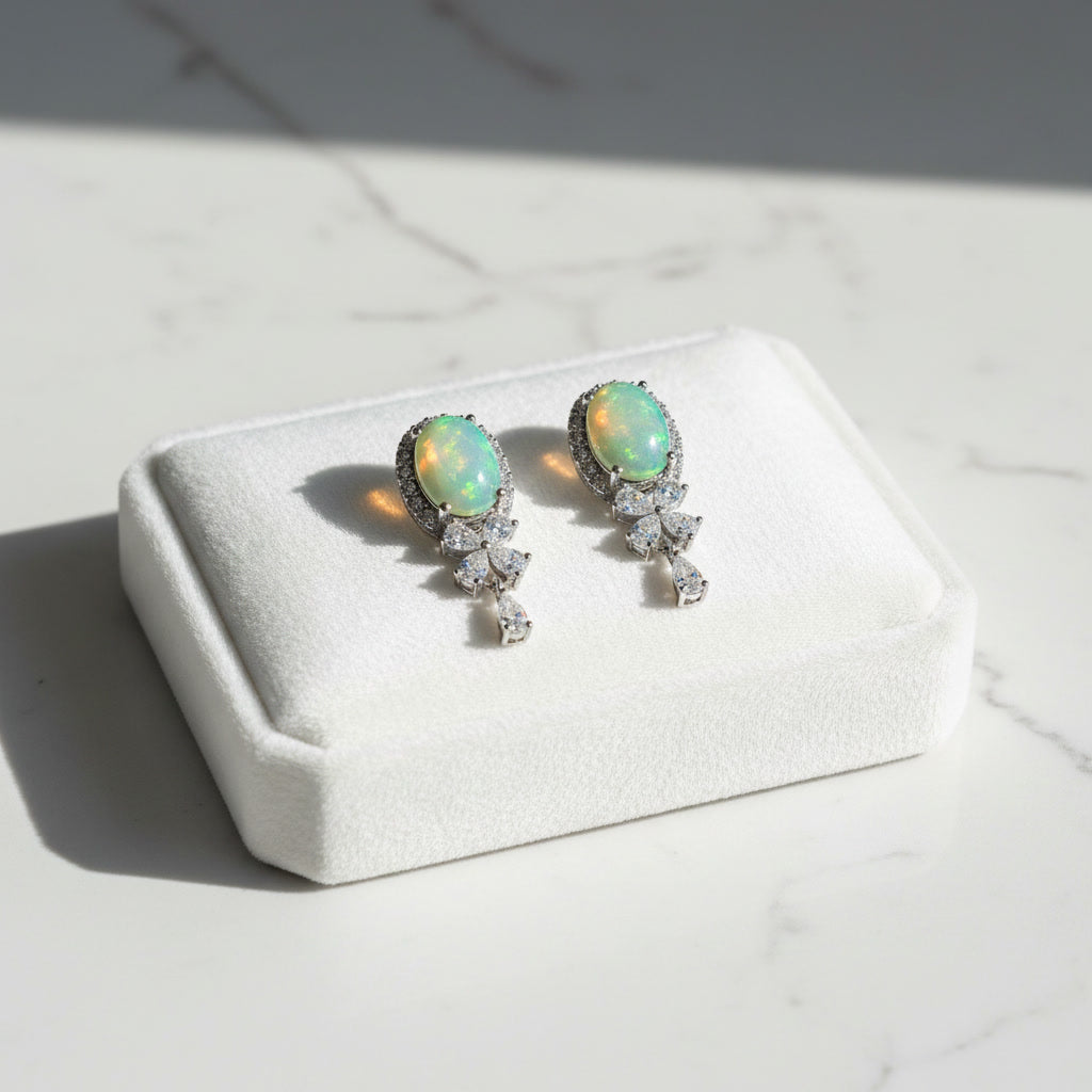 Natural Australian Opal Banquet Earrings 6x8mm