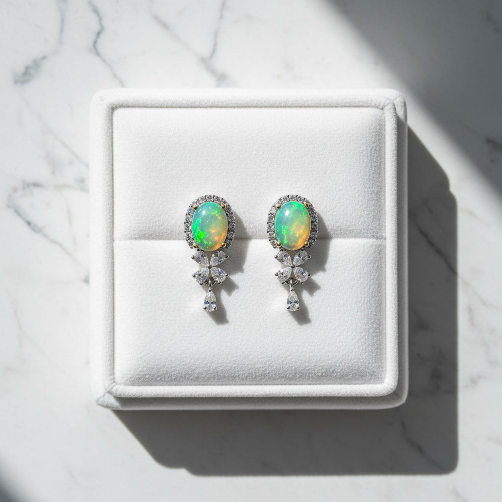 Natural Australian Opal Banquet Earrings 6x8mm