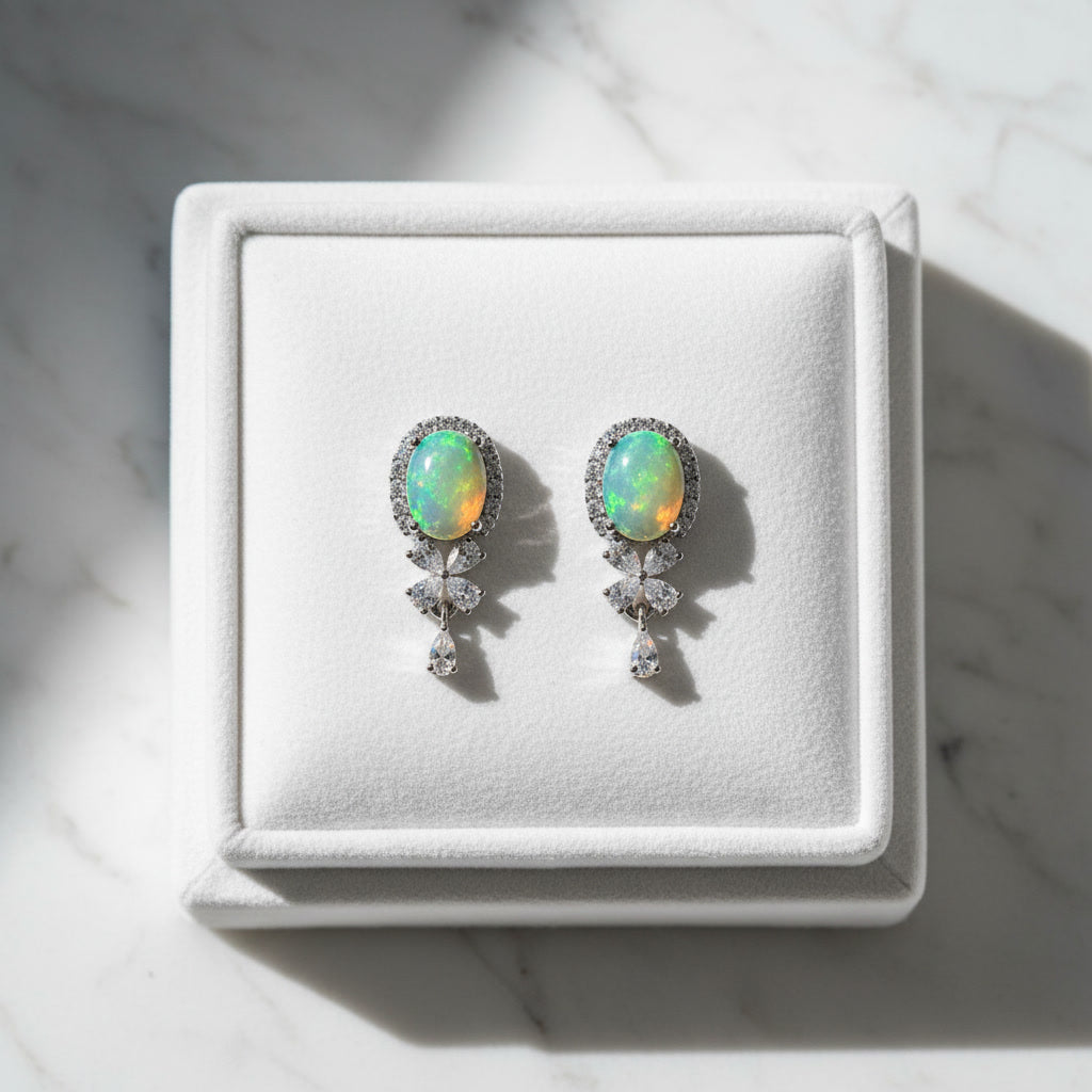 Natural Australian Opal Banquet Earrings 6x8mm