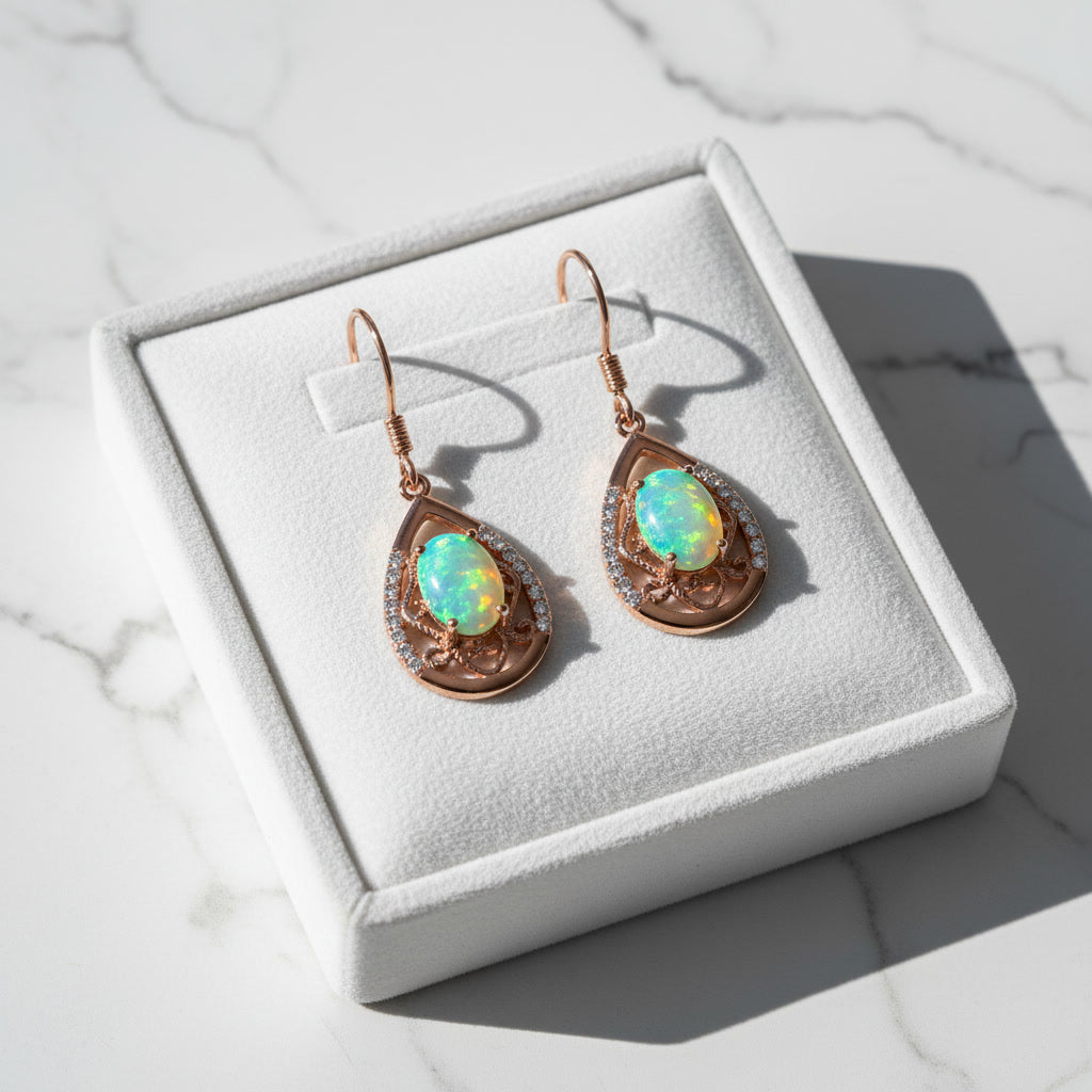 Australian Fire Opal Drop Dangle Earrings 5x7mm