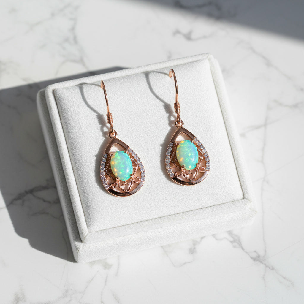 Australian Fire Opal Drop Dangle Earrings 5x7mm