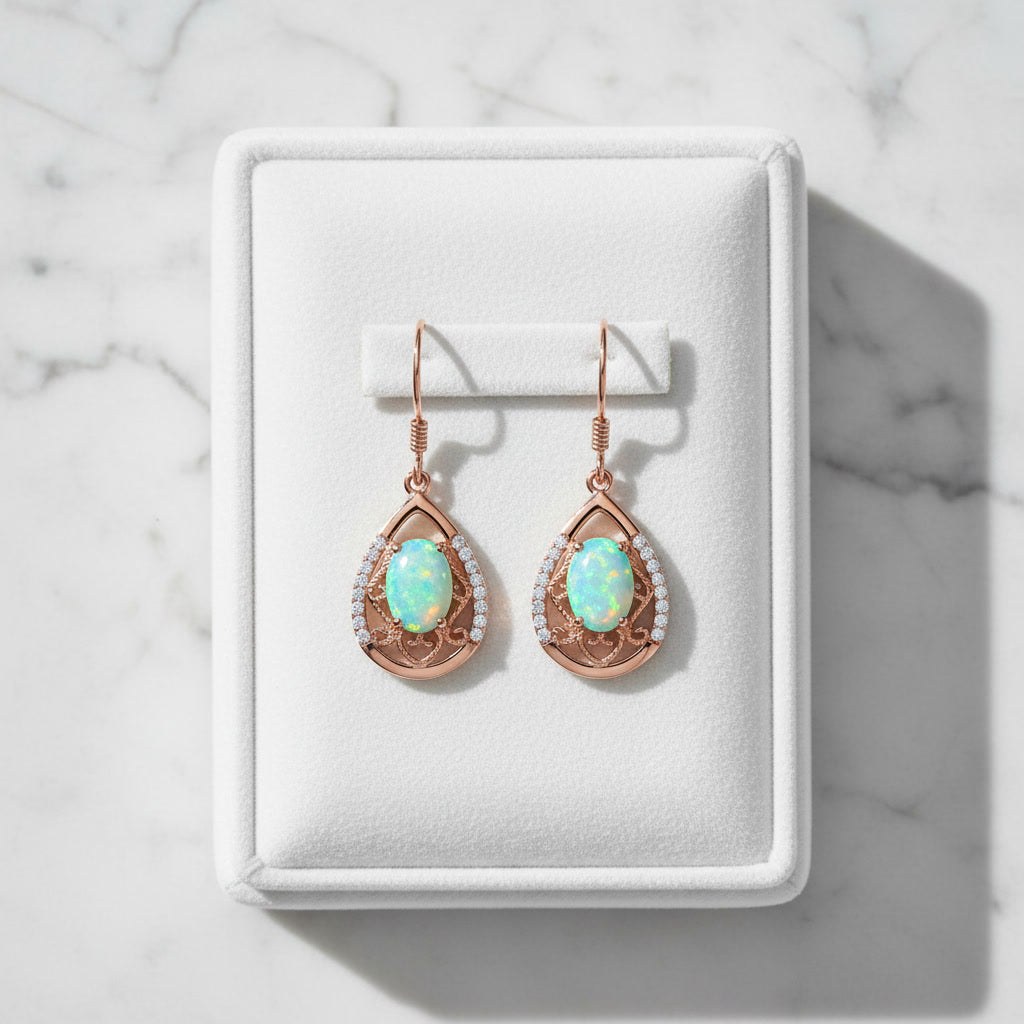 Australian Fire Opal Drop Dangle Earrings 5x7mm