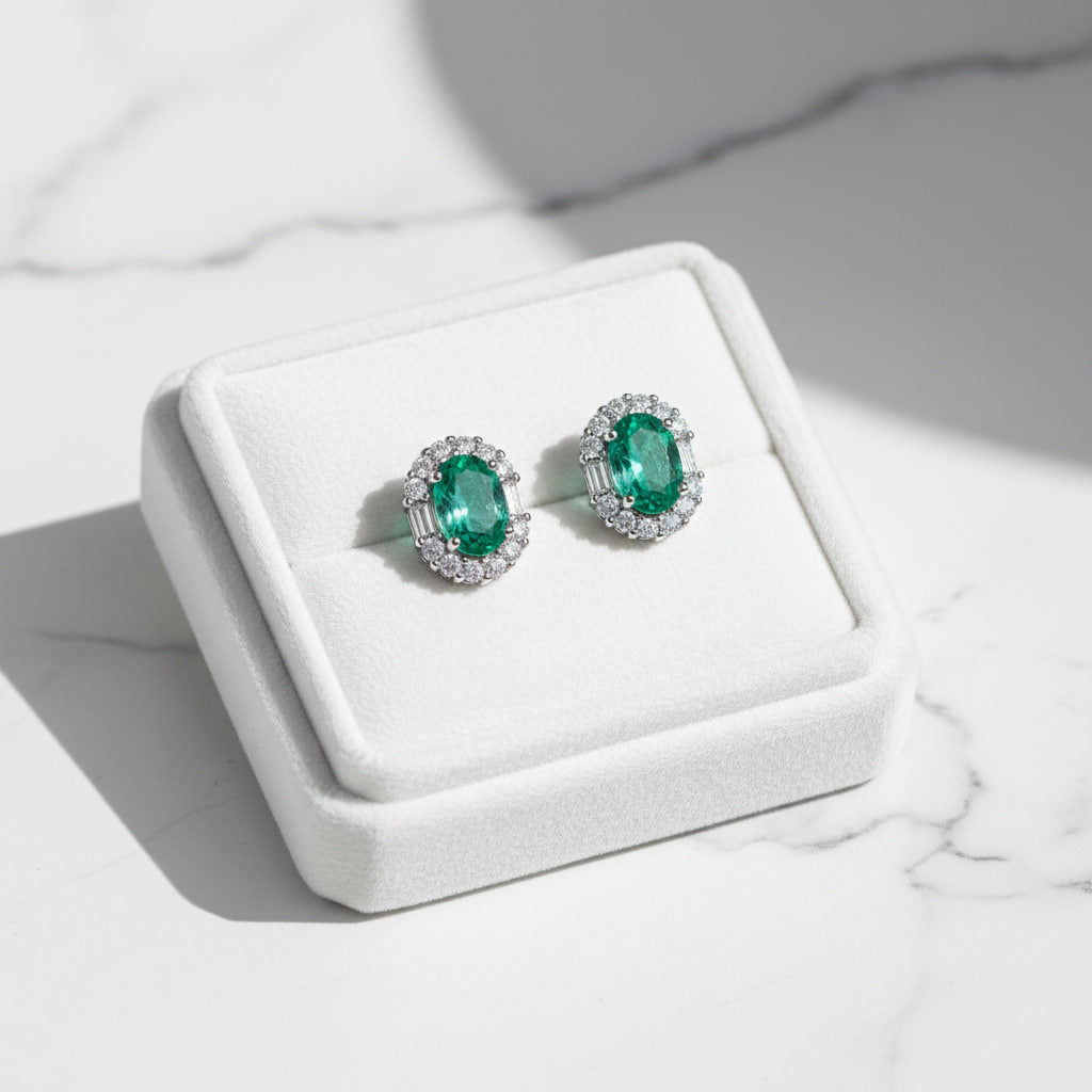 Emerald Earrings, Natural Emerald Stud Earrings 925 Sterling Silver 3x5mm