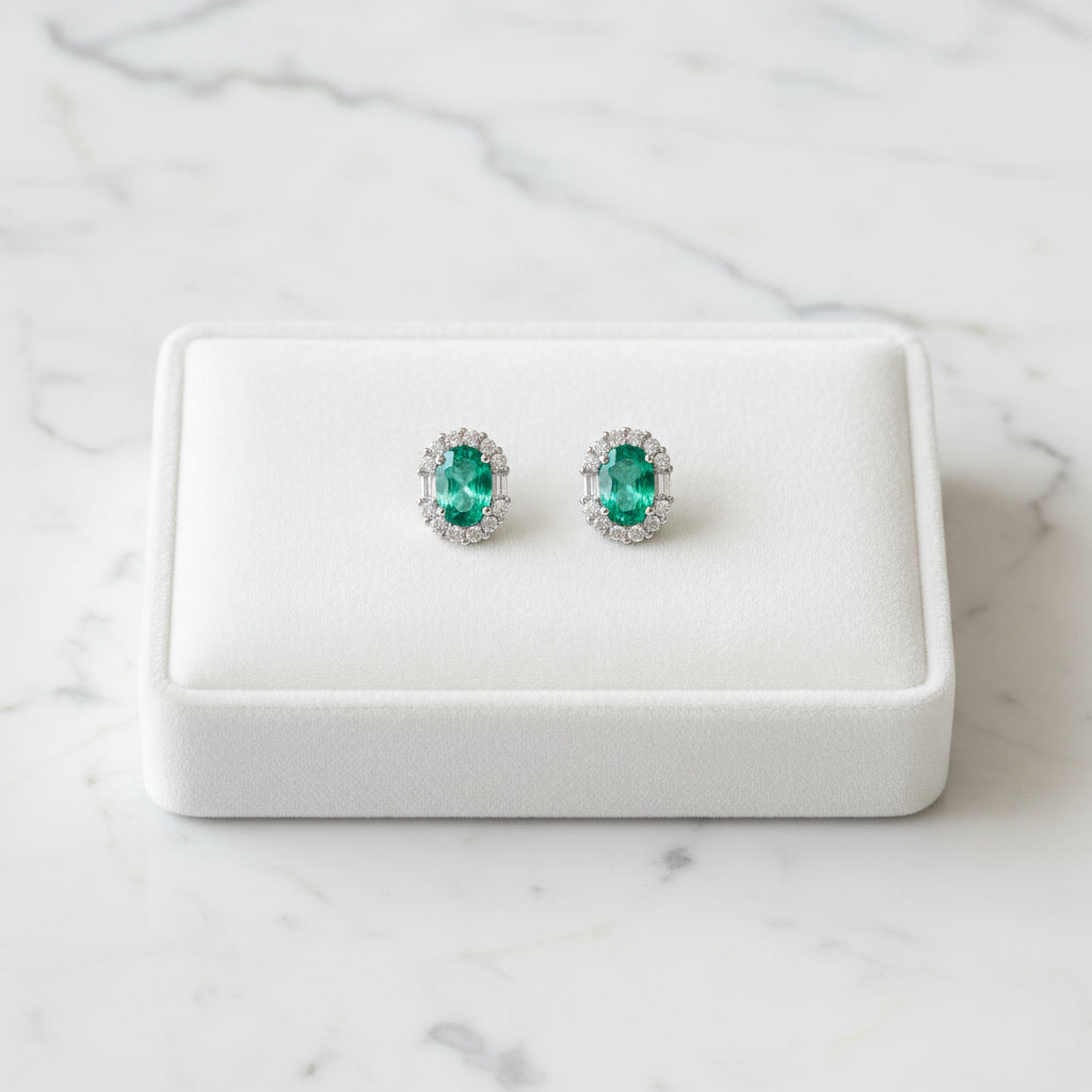 Emerald Earrings, Natural Emerald Stud Earrings 925 Sterling Silver 3x5mm