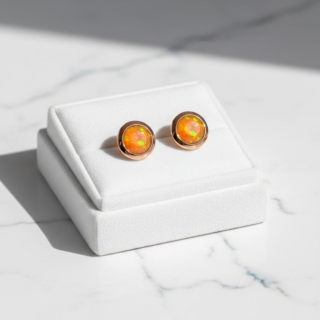 Orange Fire Opal Bezel Setting Stud Earrings 5mm, Orange Fire Opal Earrings
