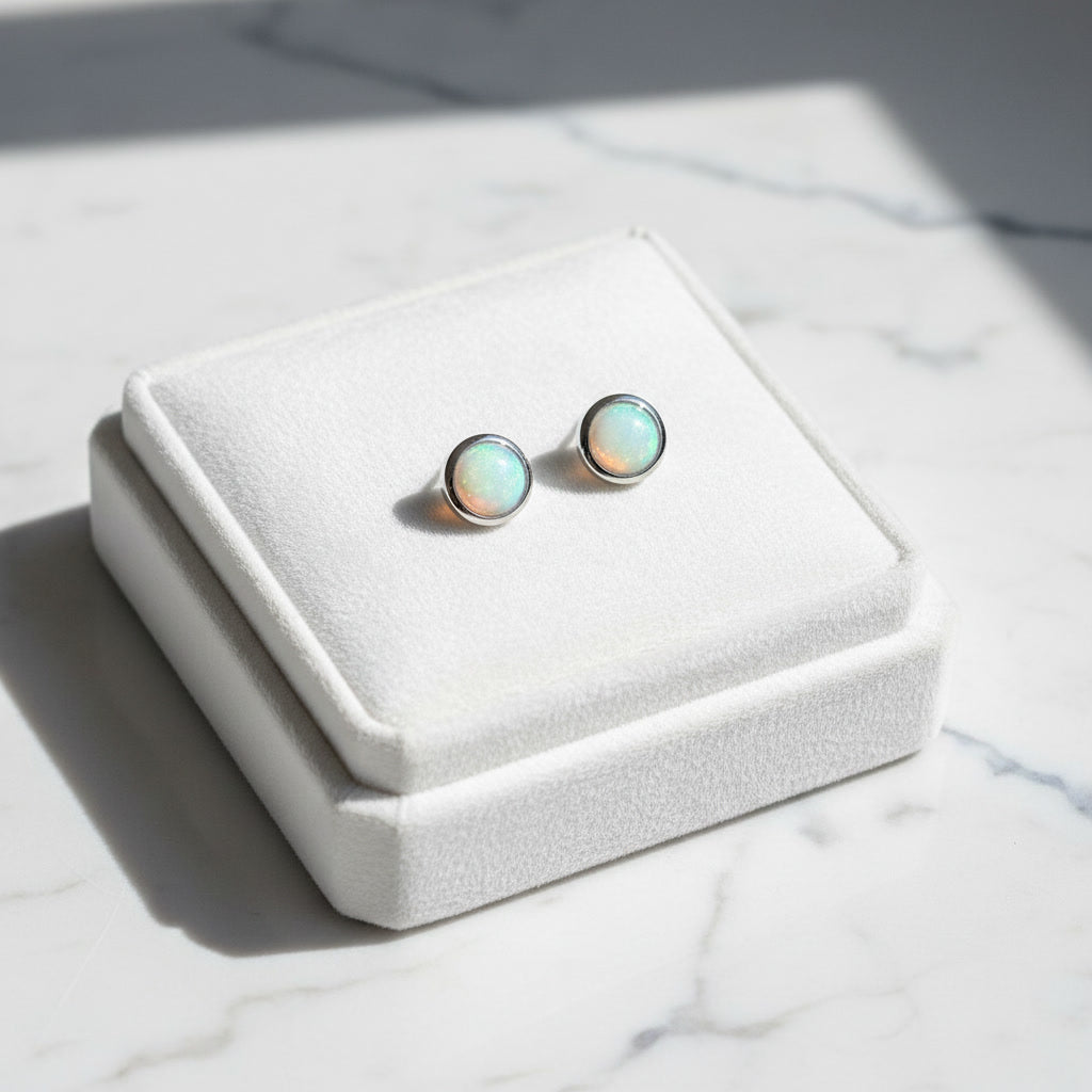 Australian Opal Bezel Set Stud Earrings 5mm 925 Sterling Silver