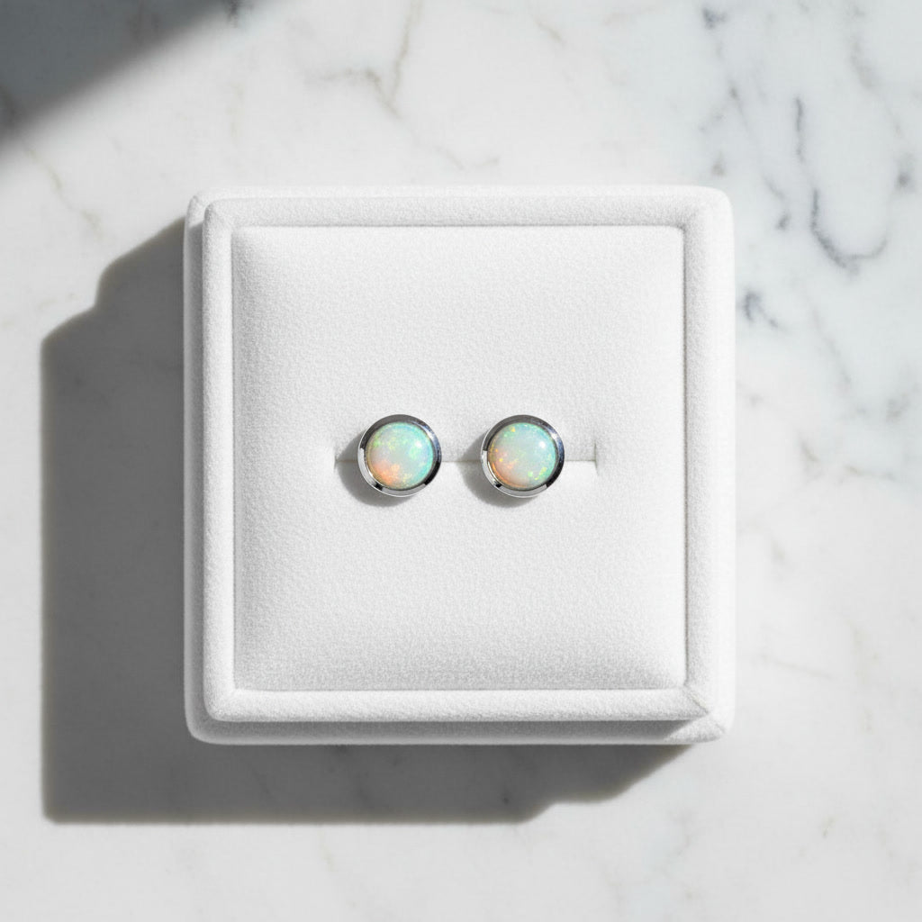 Australian Opal Bezel Set Stud Earrings 5mm 925 Sterling Silver