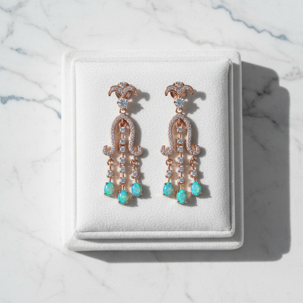 Blue Opal Chandelier Earrings 3x4mm 925 Sterling Silver