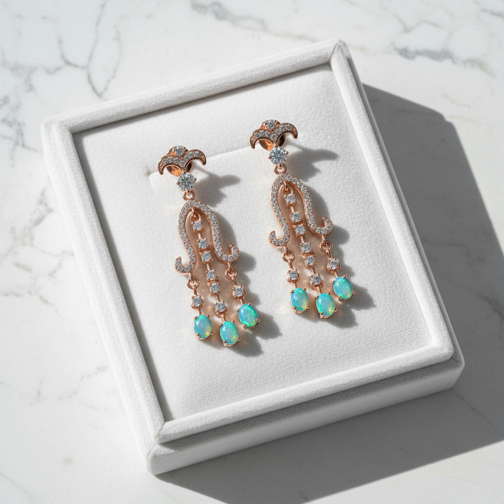 Blue Opal Chandelier Earrings 3x4mm 925 Sterling Silver