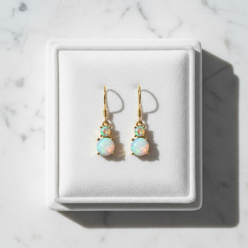 Fire Opal Dangle Earrings 6mm 925 Sterling Silver