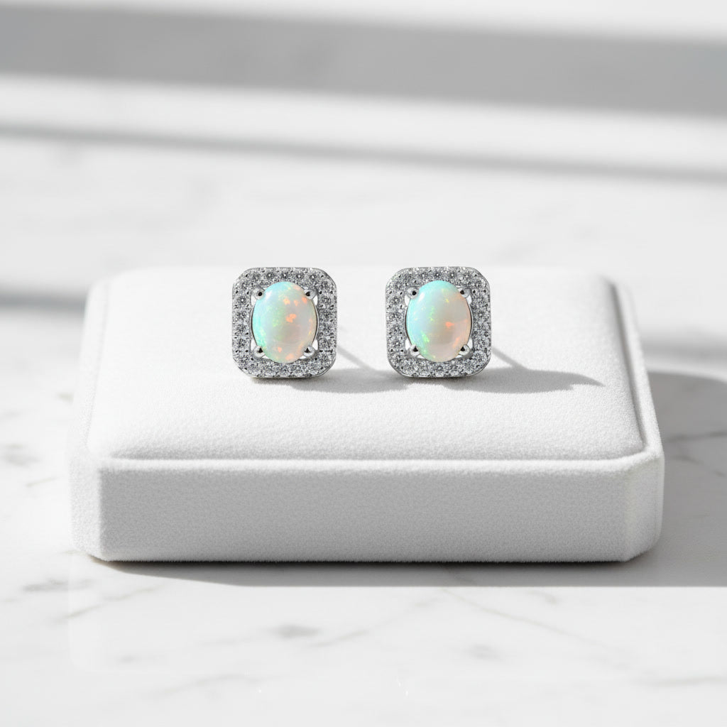 Australian Fire Opal Square Stud Earrings 4x5mm