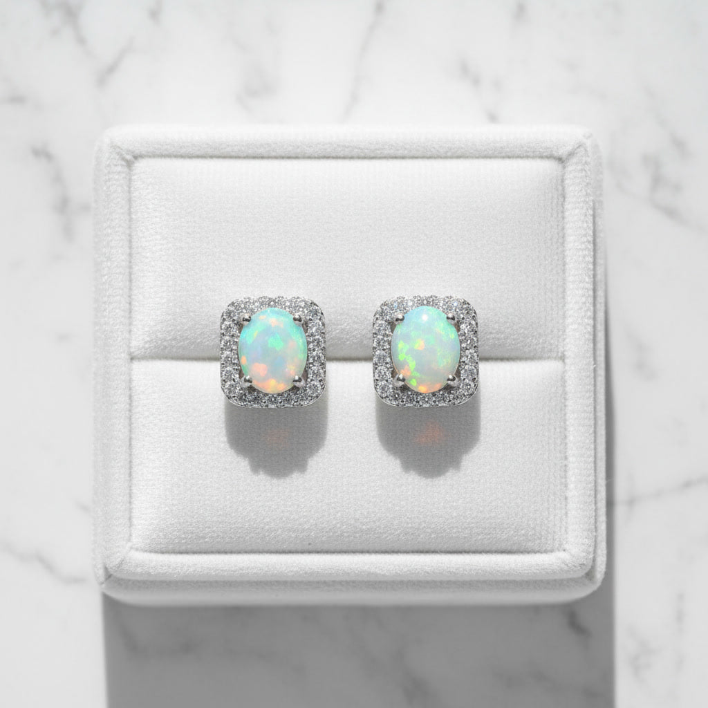 Australian Fire Opal Square Stud Earrings 4x5mm