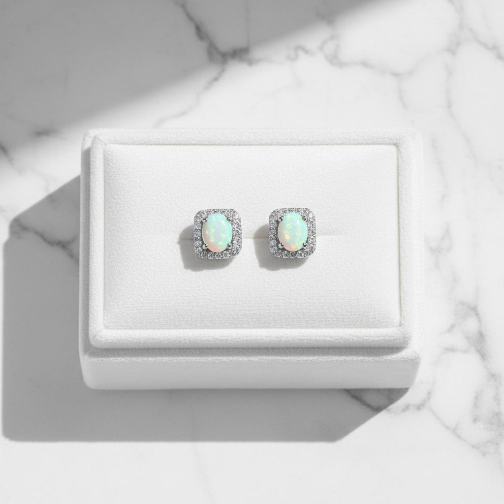 Australian Fire Opal Square Stud Earrings 4x5mm