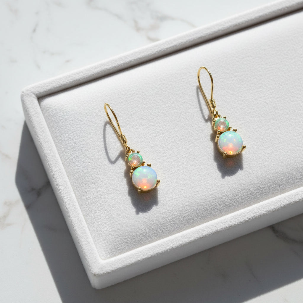 Fire Opal Dangle Earrings 6mm 925 Sterling Silver