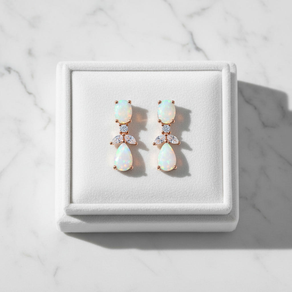 Elegant Opal Stud Earrings, Natural Fire Opal Drop Earrings 4x6mm