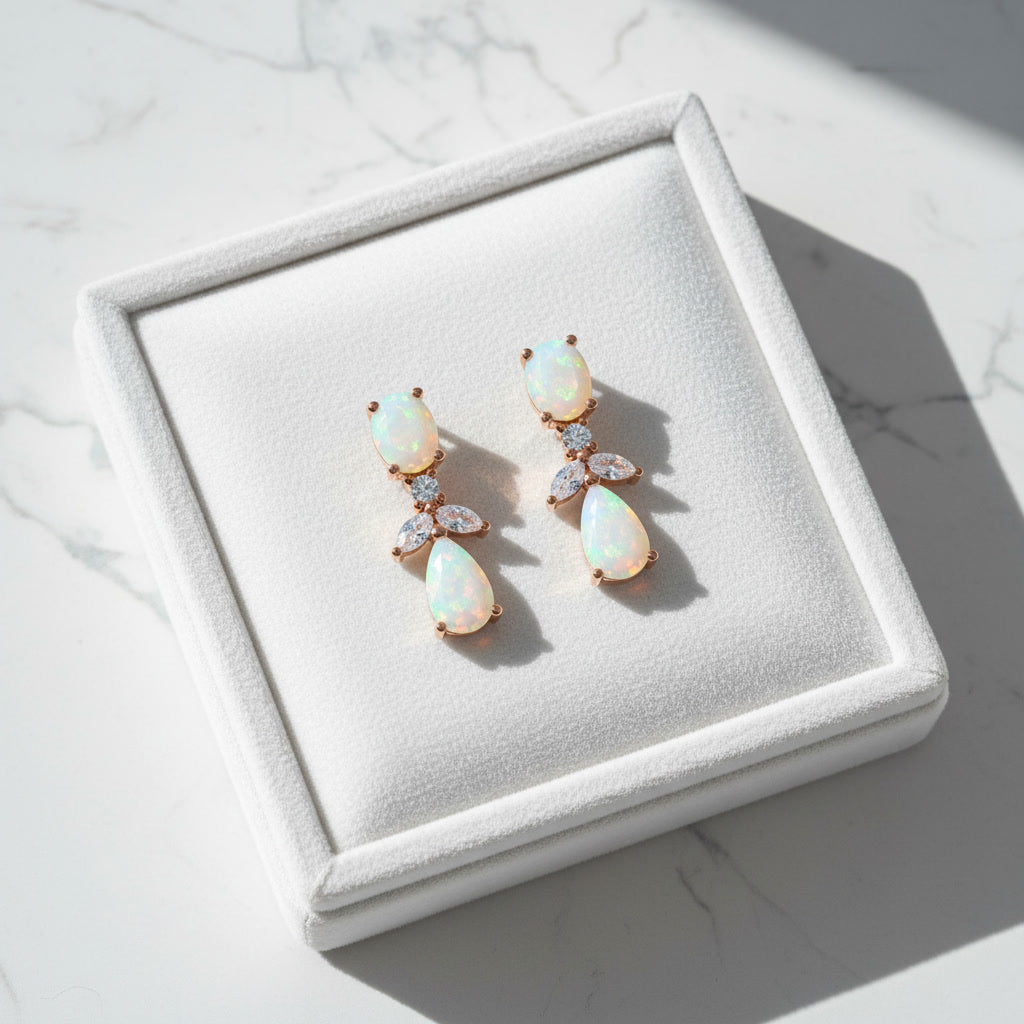 Elegant Opal Stud Earrings, Natural Fire Opal Drop Earrings 4x6mm