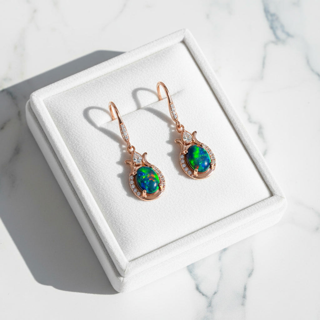 Natural Black Fire Opal Dangle Earrings, Fire Opal Earrings Earrings 6x8mm
