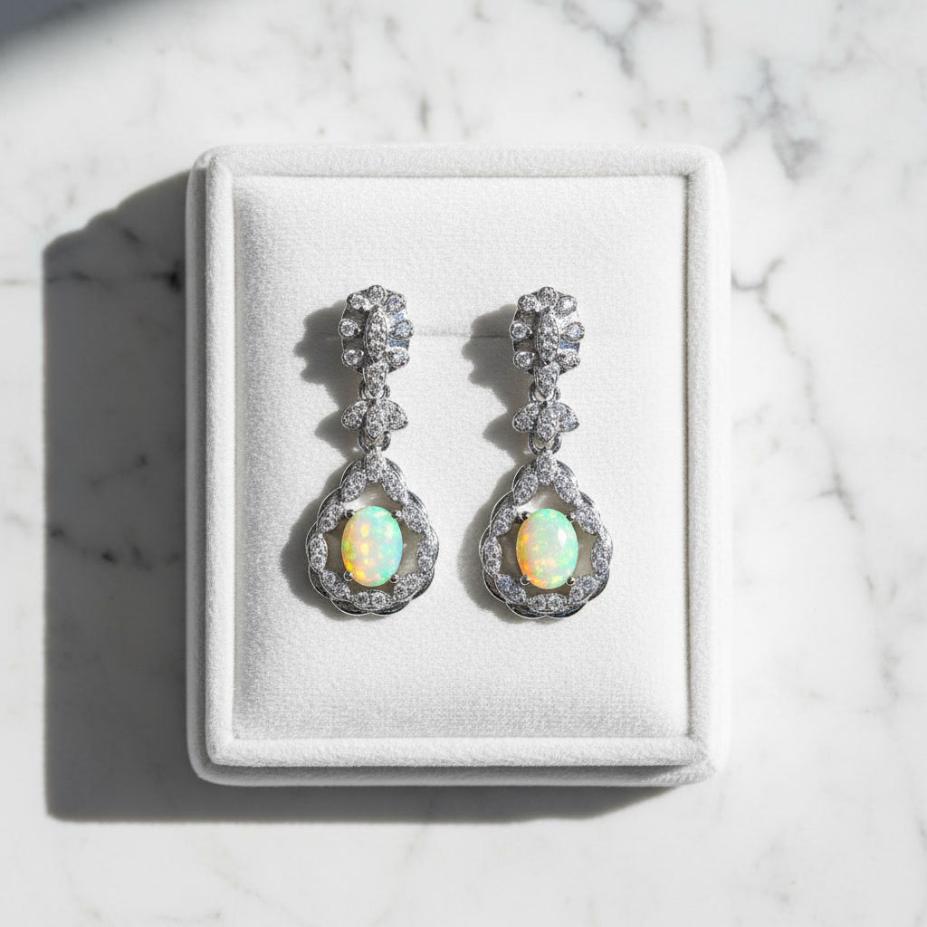 Fire Opal Gemstone Earrings 4x5mm 925 Sterling Silver