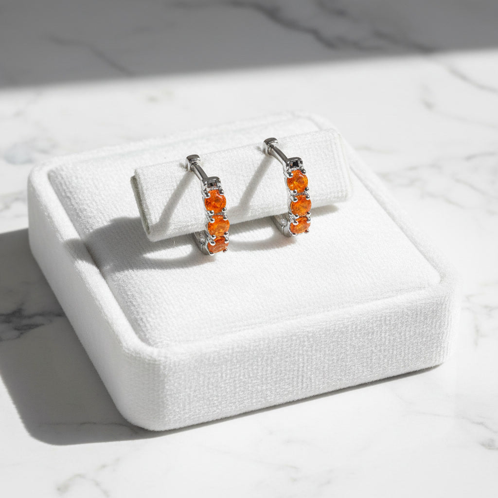 Orange Fire Opal Hoop Earrings 3mm 925 Sterling Silver