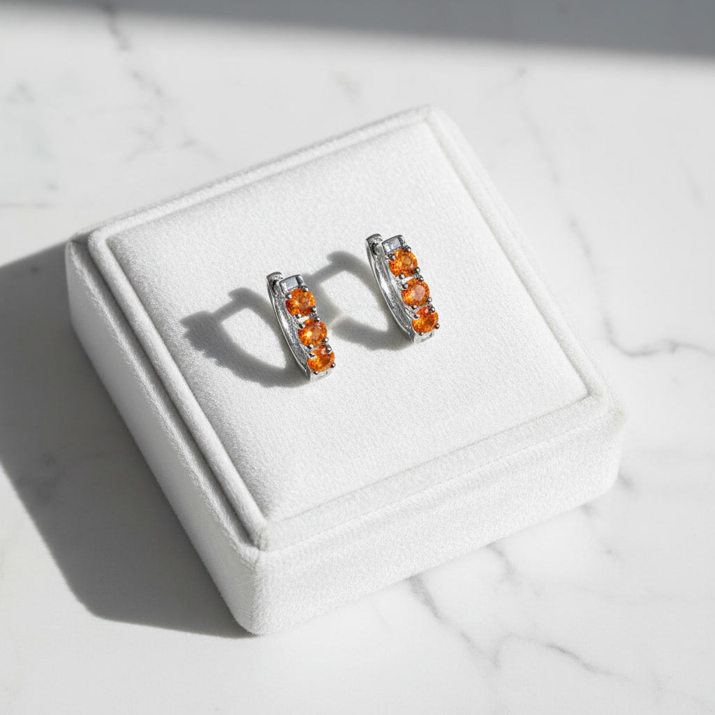 Orange Fire Opal Hoop Earrings 3mm 925 Sterling Silver