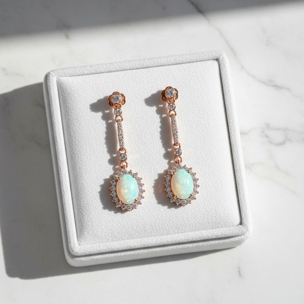 White Fire Opal Dangle Earrings, Fire Opal Drop Earrings, Natural Opal Earrings