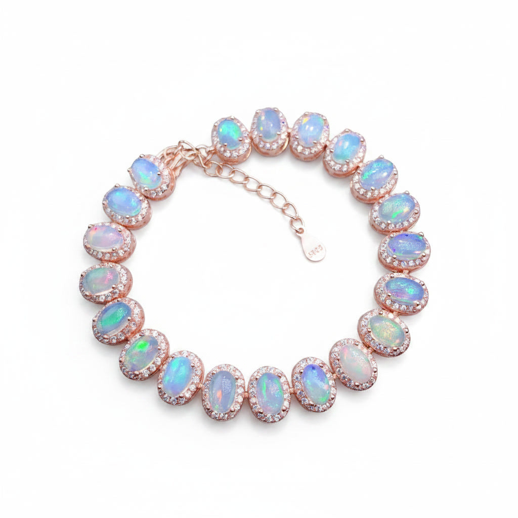 Natural Fire Opal Tennis Bracelet 4x6mm 925 Sterling Silver