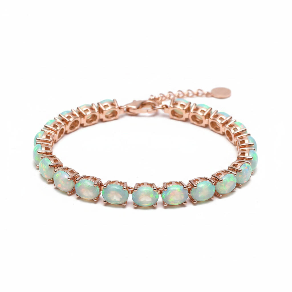 Fire Opal Tennis Bracelet, Natural Opal Bracelet 925 Sterling Silver 4x5mm