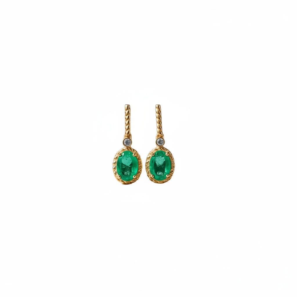 Natural Emerald Drop Dangle Earrings 4x6mm 925 Sterling Silver