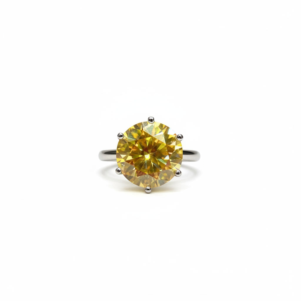 5 Carat Round Cut Yellow Moissanite Ring, 925 Sterling Silver Moissanite Ring
