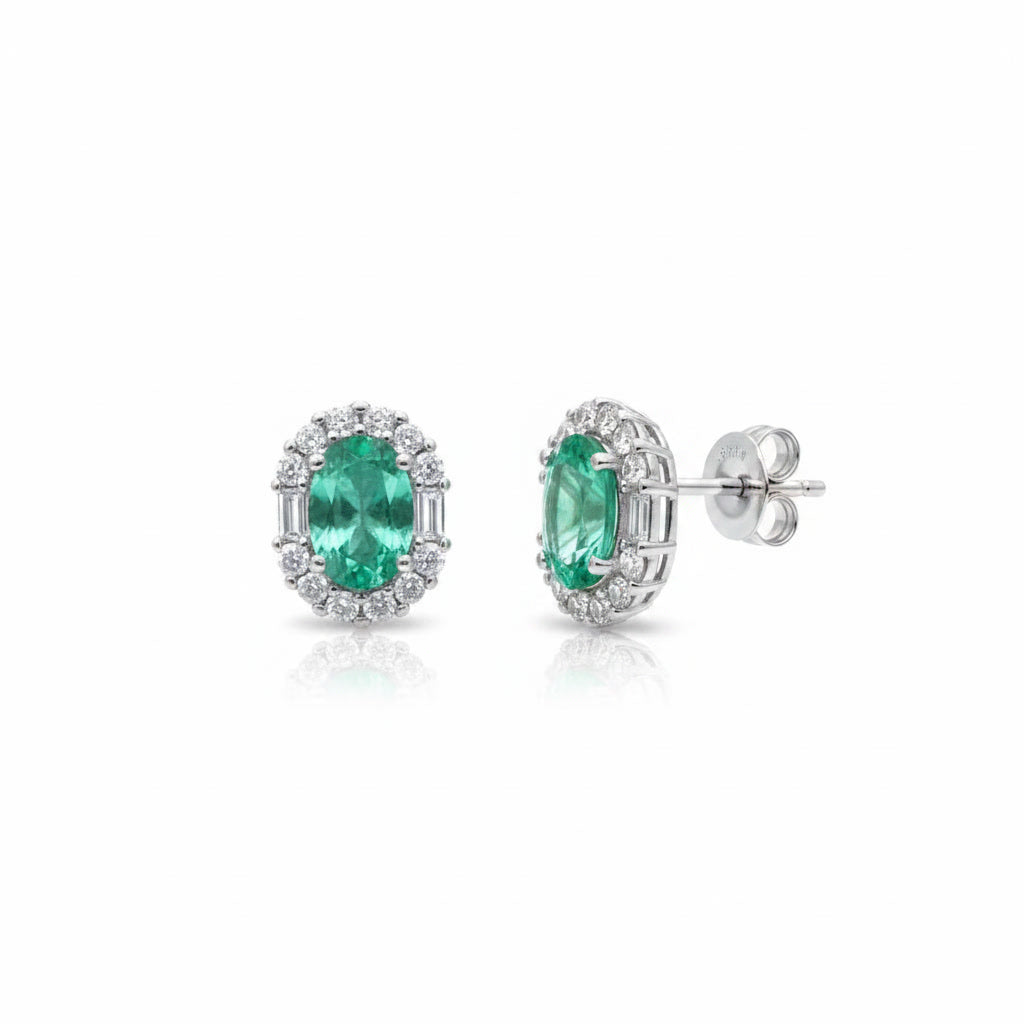 Emerald Earrings, Natural Emerald Stud Earrings 925 Sterling Silver 3x5mm