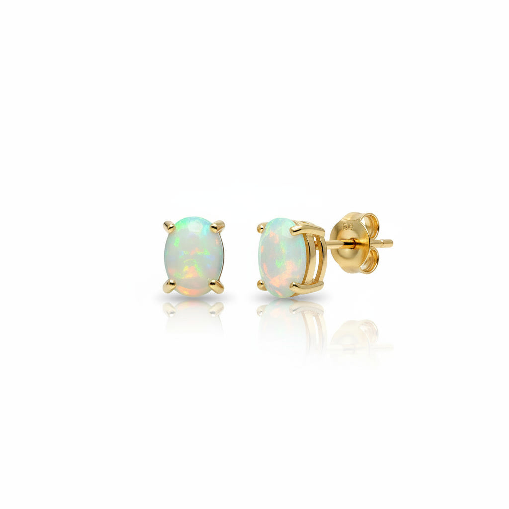White Fire Opal Stud Earrings 5x7mm 925 Sterling Silver