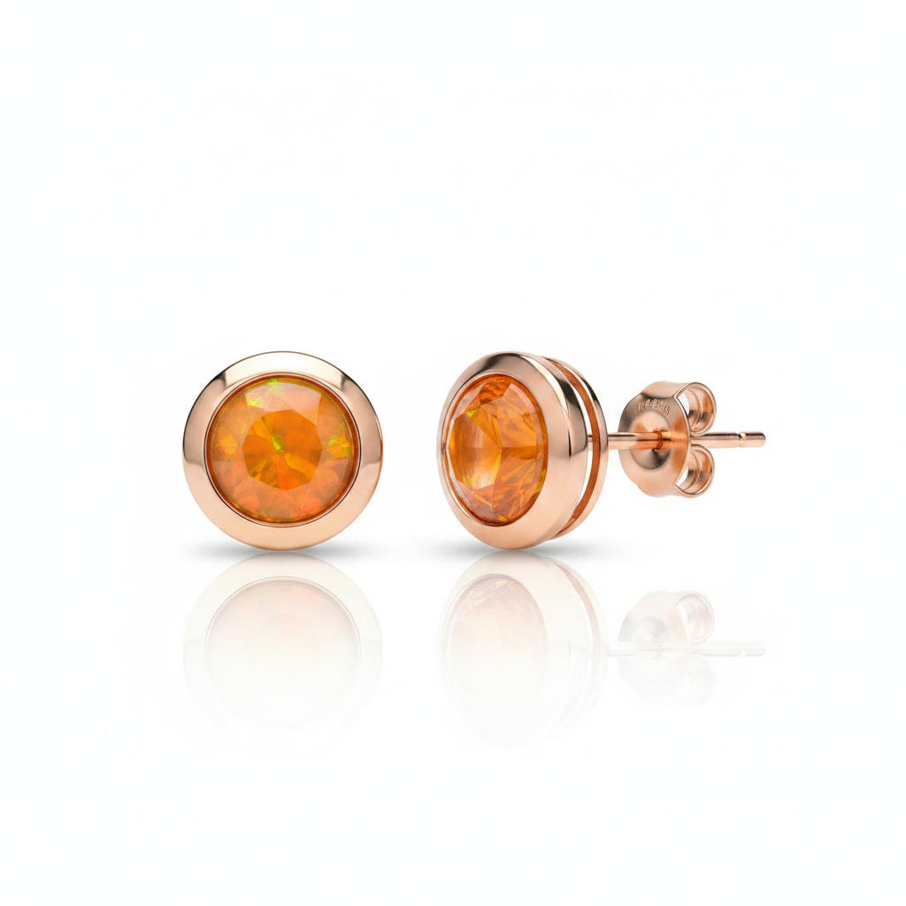 Orange Fire Opal Bezel Setting Stud Earrings 5mm, Orange Fire Opal Earrings