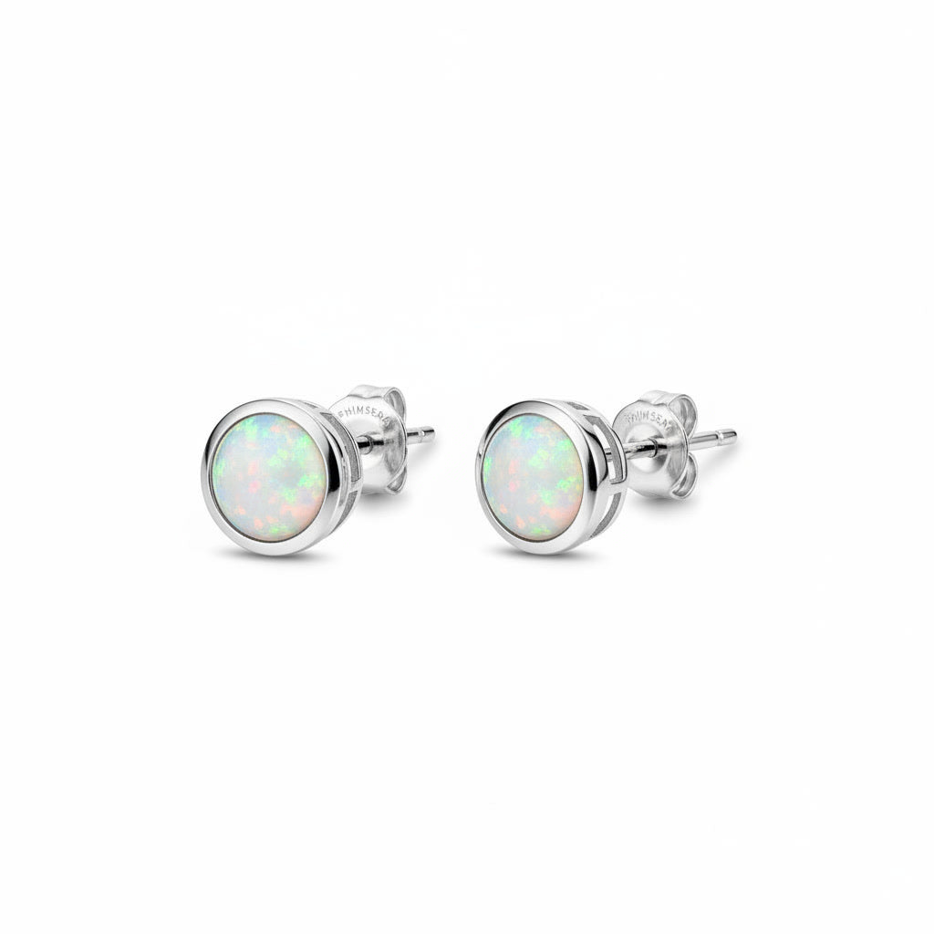 Australian Opal Bezel Set Stud Earrings 5mm 925 Sterling Silver