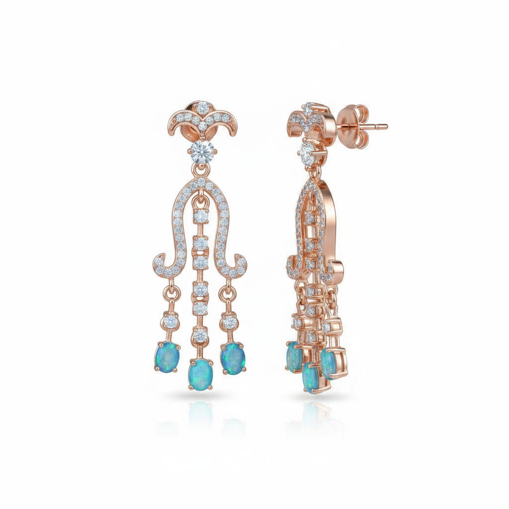 Blue Opal Chandelier Earrings 3x4mm 925 Sterling Silver