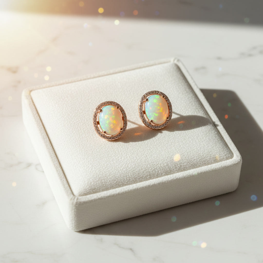 Australian Fire Opal Stud Earrings 8x10mm 925 Sterling Silver