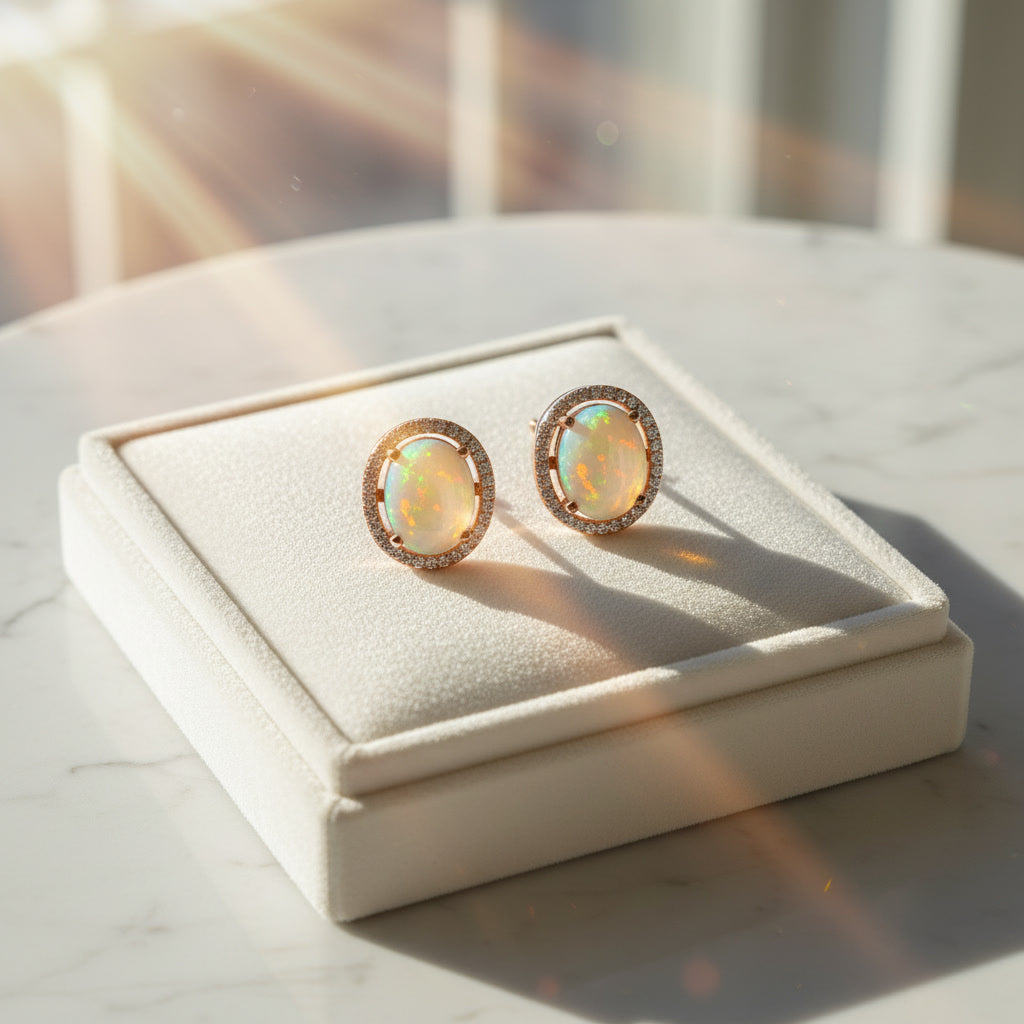 Australian Fire Opal Stud Earrings 8x10mm 925 Sterling Silver