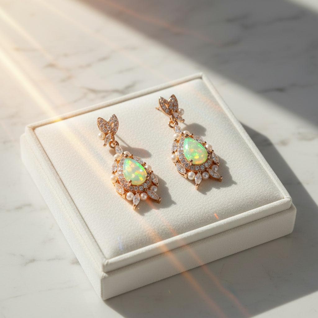Fire Opal Dangle Earrings, Natural Fire Opal Dangle Earrings Sterling Silver