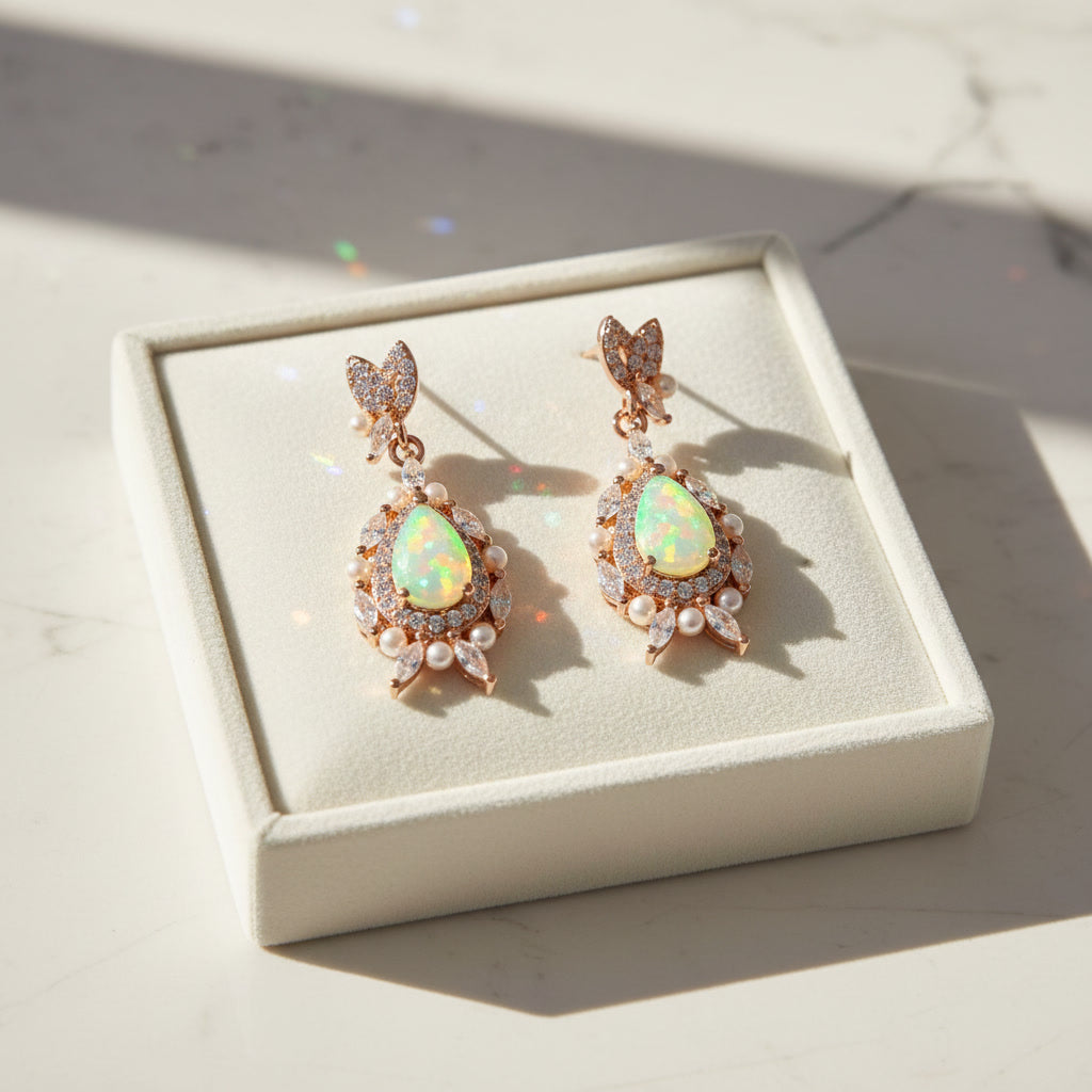 Fire Opal Dangle Earrings, Natural Fire Opal Dangle Earrings Sterling Silver
