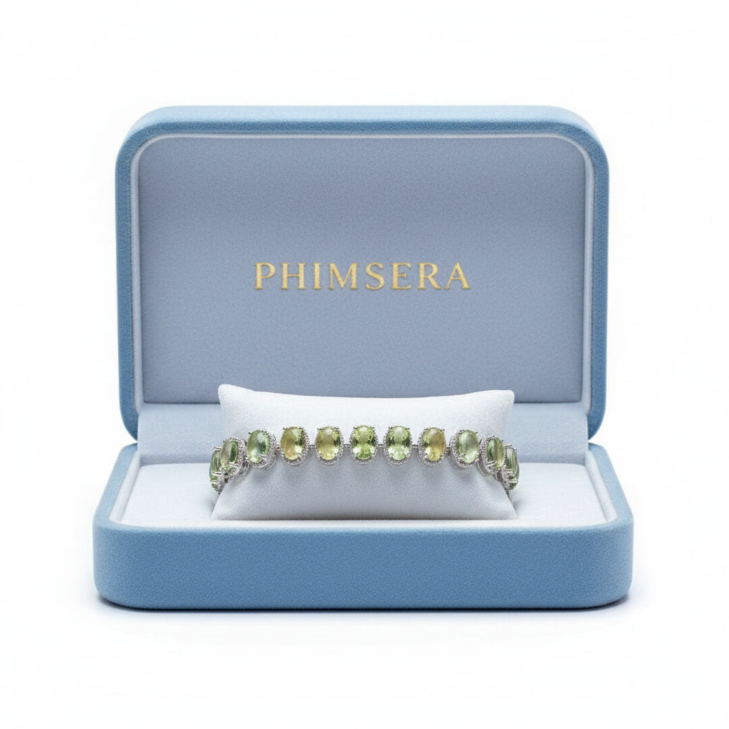 Natural 4x6mm Hebei Peridot Bracelet, Peridot 925 Sterling Silver Bracelet
