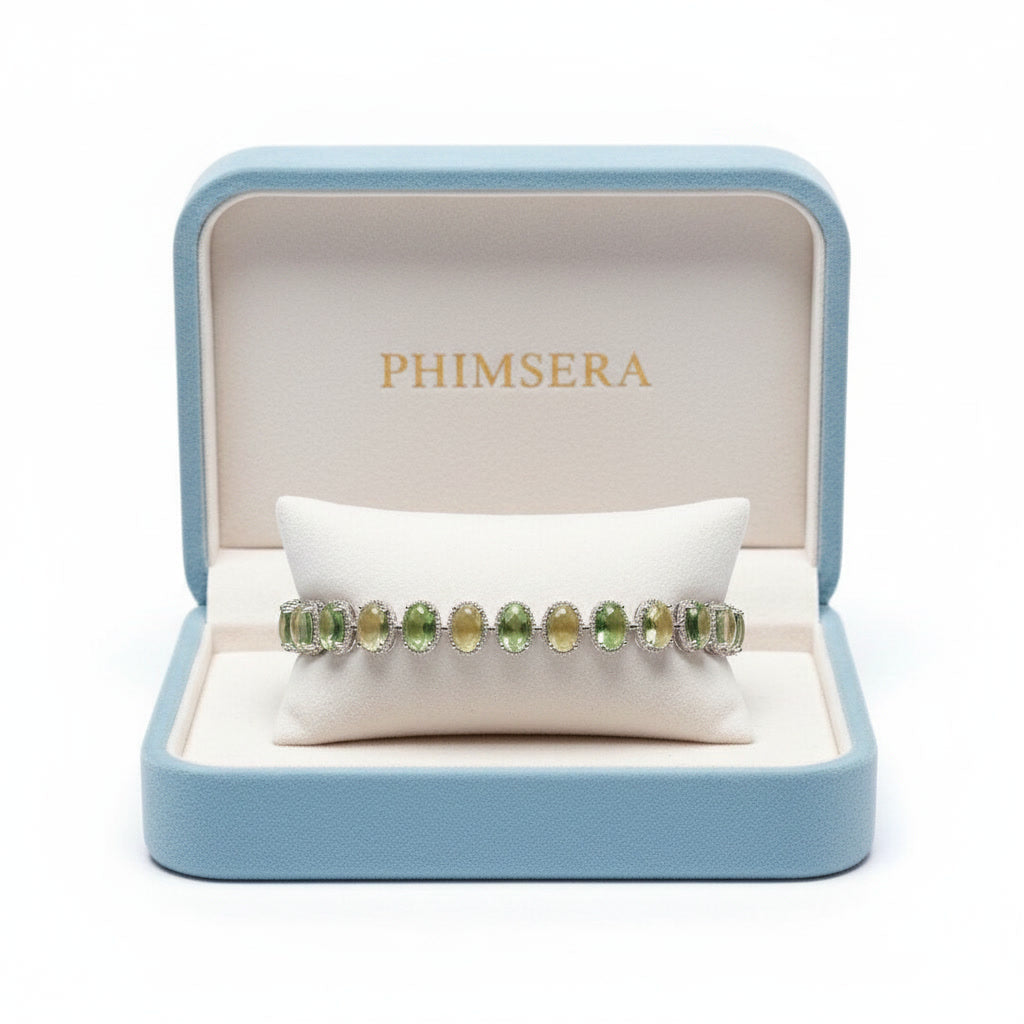 Natural 4x6mm Hebei Peridot Bracelet, Peridot 925 Sterling Silver Bracelet